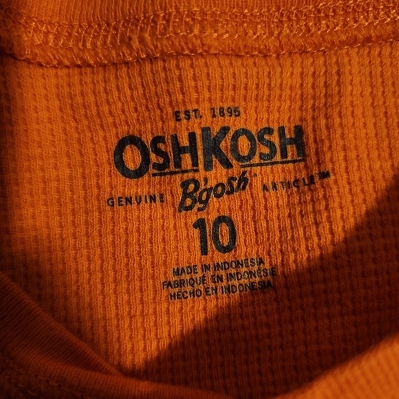 Oshkosh B'gosh Orange Long Sleeve Henley Thermal Shirt Boy's Size 10 Base Layer - Picture 5 of 6